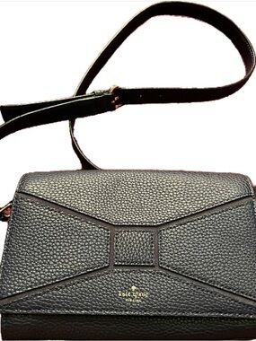 kate spade Blue Pebbled Leather Bow-Detail Crossbody